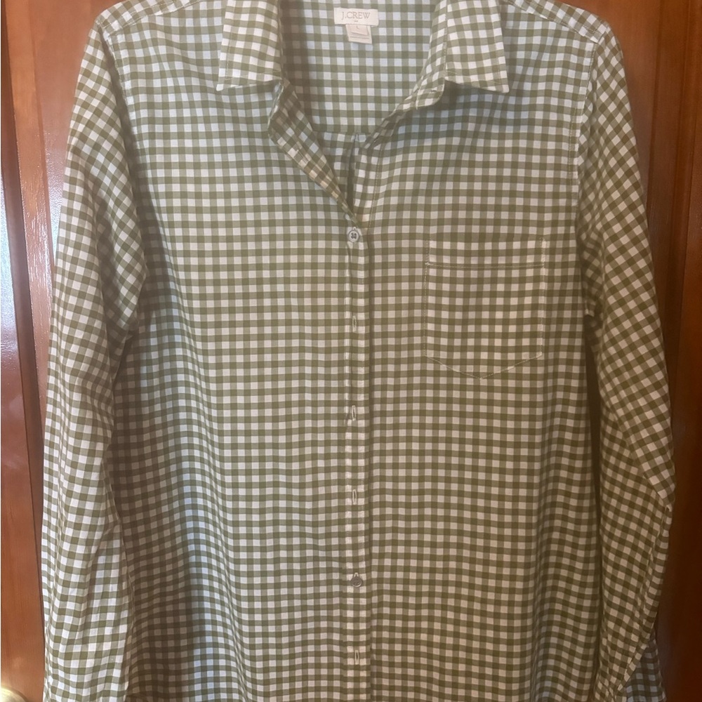 J. Crew Olive Checkered Women’s Shirt size Large